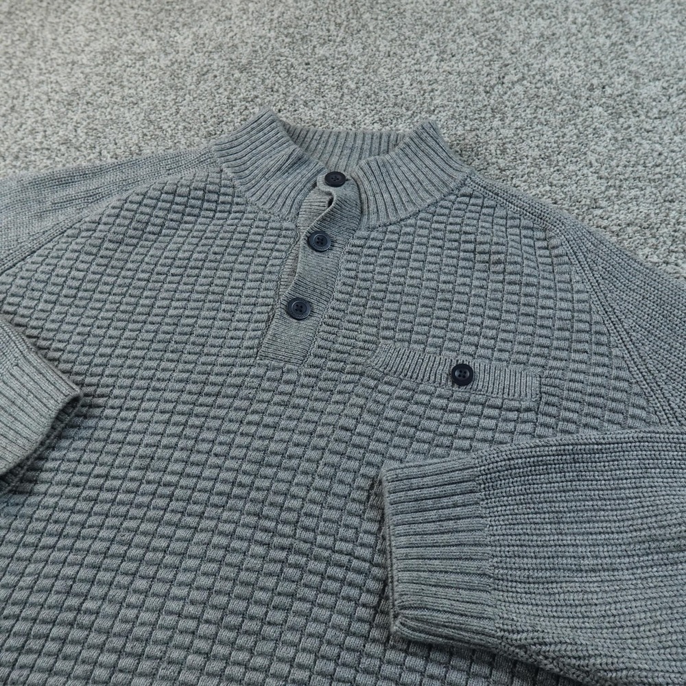 Duluth Sweater Mens 3XL Gray Waffle Knit Thermal Burly Henley Mock Neck Pullover
